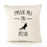 Housse de Coussin Premium j'peux Pas Peche Version Blanc - Coton Canvas Fairtrade Beige Idée Cadeau Décoration Canapé 40x40