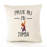 Housse de Coussin Premium j'peux Pas Zumba Version Blanc - Coton Canvas Fairtrade Beige Idée Cadeau Décoration Canapé 40x40