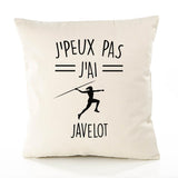 Housse de Coussin Premium Javelot Girl Version Blanc - Coton Canvas Fairtrade Beige Idée Cadeau Décoration Canapé 40x40