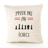 Housse de Coussin Premium Chess Version Blanc - Coton Canvas Fairtrade Beige Idée Cadeau Décoration Canapé