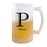 Verre à Bière Pierrick Lettre Chic | Chope de Bière Pinte | Idée Cadeau Prénom Anniversaire Papa Collègue Départ Retraite Noël