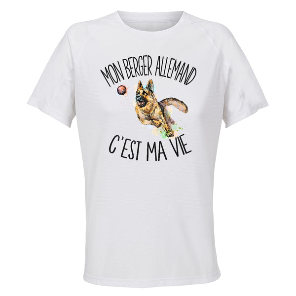 Maillot de Sport Femme Berger Allemand C'est La Vie - T-Shirt Respirant Polyester Manches Courtes - Cadeau Sportive Anniversaire Noël Fête des Mères