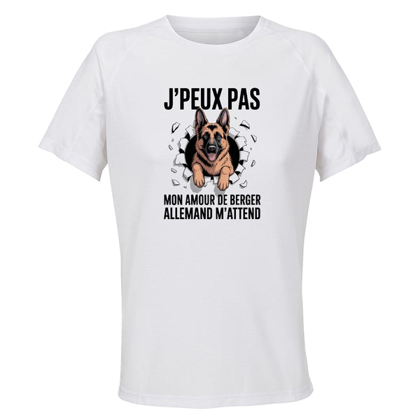 Maillot de Sport Femme Berger Allemand J'peux Pas - T-Shirt Respirant Polyester Manches Courtes - Cadeau Sportive Anniversaire Noël Fête des Mères