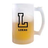 Verre à Bière Lukas Lettre Sport | Chope de Bière Pinte | Idée Cadeau Prénom Style Basket Université Anniversaire Papa Collègue Départ Retraite Noël
