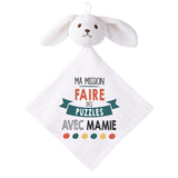 Doudou Bébé Lapin Ma Mission Puzzles avec Mamie Gaze de Coton Cadeau Baby Shower