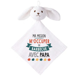 Doudou Bébé Lapin Ma Mission Barbecue avec Papa Gaze de Coton Cadeau Baby Shower