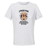 Maillot de Sport Femme Golden Retriever J'peux Pas - T-Shirt Respirant Polyester Manches Courtes - Cadeau Sportive Anniversaire Noël Fête des Mères