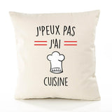 Housse de Coussin Premium Cuisine 2 Version Blanc - Coton Canvas Fairtrade Beige Idée Cadeau Décoration Canapé
