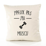 Housse de Coussin Premium j'peux Pas muscu Version Blanc - Coton Canvas Fairtrade Beige Idée Cadeau Décoration Canapé 40x40
