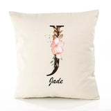 Housse de Coussin Premium Jade Lettre - Coton Canvas Fairtrade Beige Idée Cadeau Décoration Canapé 40x40