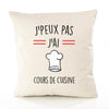 Housse de Coussin Premium Cours de Cuisine Version Blanc - Coton Canvas Fairtrade Beige Idée Cadeau Décoration Canapé