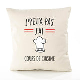 Housse de Coussin Premium Cours de Cuisine Version Blanc - Coton Canvas Fairtrade Beige Idée Cadeau Décoration Canapé