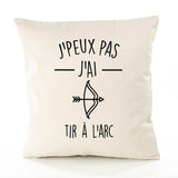 Housse de Coussin Premium j'peux Pas tir a l'arc Version Blanc - Coton Canvas Fairtrade Beige Idée Cadeau Décoration Canapé 40x40