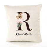 Housse de Coussin Premium Rose-Marie Lettre - Coton Canvas Fairtrade Beige Idée Cadeau Décoration Canapé