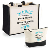 Cabas femme sac plage ou shopping tote bag pochette trousse Idée cadeau original pour anniversaire Noël travail départ retraite collègue famille fete des mères maman mamie