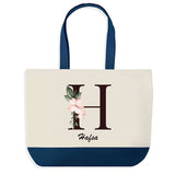 Sac de shopping bleu Hafsa Lettre Fleur