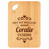 Planche bambou gravée personnalisée femme idée cadeau Fête des Mères apéro 30×20 prénom cuisine plateau fromage anniversaire noel maman mamie