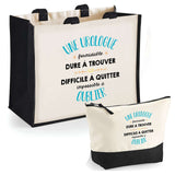 Cabas femme sac plage ou shopping tote bag pochette trousse Idée cadeau original pour anniversaire Noël travail départ retraite collègue famille fete des mères maman mamie