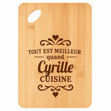 Planche bambou gravée personnalisée homme idée cadeau Fête des Pères apéro 30×20 prénom cuisine plateau fromage anniversaire noel papa papi 