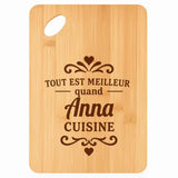 Planche bambou gravée personnalisée femme idée cadeau Fête des Mères apéro 30×20 prénom cuisine plateau fromage anniversaire noel maman mamie
