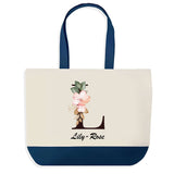 Sac de shopping bleu Lily-Rose Lettre Fleur