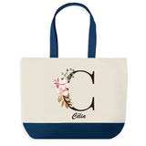 Sac de shopping bleu Célia Lettre Fleur