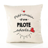 Housse de Coussin Premium Pilote d'amour - Coton Canvas Fairtrade Beige Idée Cadeau Décoration Canapé 40x40