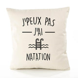 Housse de Coussin Premium j'peux Pas Natation Version Blanc - Coton Canvas Fairtrade Beige Idée Cadeau Décoration Canapé 40x40