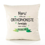 Housse de Coussin Premium Merci Orthophoniste Inoubliable Femme - Coton Canvas Fairtrade Beige Idée Cadeau Décoration Canapé