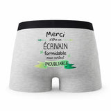 Caleçon Merci Ecrivain Inoubliable - Humour Boxer Gris Idée Cadeau