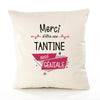 Housse de Coussin Premium Merci Tantine Géniale - Coton Canvas Fairtrade Beige Idée Cadeau Décoration Canapé