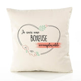 Housse de Coussin Premium Boxeuse irremplaçable - Coton Canvas Fairtrade Beige Idée Cadeau Décoration Canapé