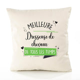 Housse de Coussin Premium Dresseuse De Chevaux Meilleure Temps Femme - Coton Canvas Fairtrade Beige Idée Cadeau Décoration Canapé