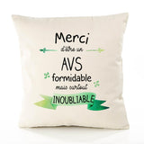 Housse de Coussin Premium Merci AVS Inoubliable - Coton Canvas Fairtrade Beige Idée Cadeau Décoration Canapé
