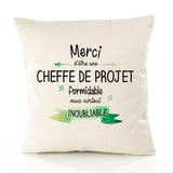 Housse de Coussin Premium Merci cheffe de Projet Inoubliable Femme - Coton Canvas Fairtrade Beige Idée Cadeau Décoration Canapé