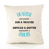 Housse de Coussin Premium Un Suisse Formidable - Coton Canvas Fairtrade Beige Idée Cadeau Décoration Canapé