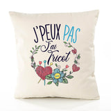 Housse de Coussin Premium Tricot Version Blanc - Coton Canvas Fairtrade Beige Idée Cadeau Décoration Canapé