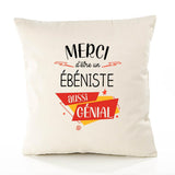 Housse de Coussin Premium Merci Ébéniste Génial - Coton Canvas Fairtrade Beige Idée Cadeau Décoration Canapé