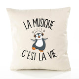 Housse de Coussin Premium Musique - Coton Canvas Fairtrade Beige Idée Cadeau Décoration Canapé