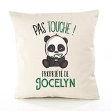 Housse de Coussin Premium Jocelyn Pas Touche Panda - Coton Canvas Fairtrade Beige Idée Cadeau Décoration Canapé 40x40