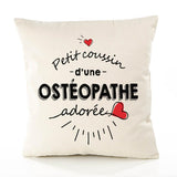 Housse de Coussin Premium Osteopathe d'amour - Coton Canvas Fairtrade Beige Idée Cadeau Décoration Canapé 40x40