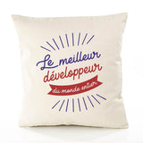 Housse de Coussin Premium développeur Meilleur Monde - Coton Canvas Fairtrade Beige Idée Cadeau Décoration Canapé