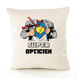 Housse de Coussin Premium Super OPTICIEN - Coton Canvas Fairtrade Beige Idée Cadeau Décoration Canapé