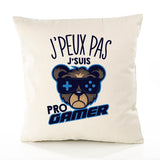 Housse de Coussin Premium e-Sport Pro Gamer Version Blanc - Coton Canvas Fairtrade Beige Idée Cadeau Décoration Canapé