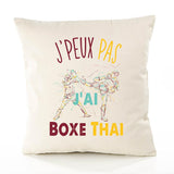 Housse de Coussin Premium Boxe Thai Muay-thaï Version Blanc - Coton Canvas Fairtrade Beige Idée Cadeau Décoration Canapé