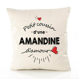 Housse de Coussin Premium Amandine d'amour - Coton Canvas Fairtrade Beige Idée Cadeau Décoration Canapé 40x40