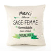 Housse de Coussin Premium Merci Sage-Femme Inoubliable - Coton Canvas Fairtrade Beige Idée Cadeau Décoration Canapé