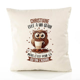 Housse de Coussin Premium Christiane Chouette Grain - Coton Canvas Fairtrade Beige Idée Cadeau Décoration Canapé