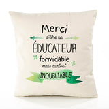 Housse de Coussin Premium Merci Éducateur Inoubliable - Coton Canvas Fairtrade Beige Idée Cadeau Décoration Canapé