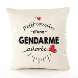 Housse de Coussin Premium Gendarme d'amour - Coton Canvas Fairtrade Beige Idée Cadeau Décoration Canapé 40x40